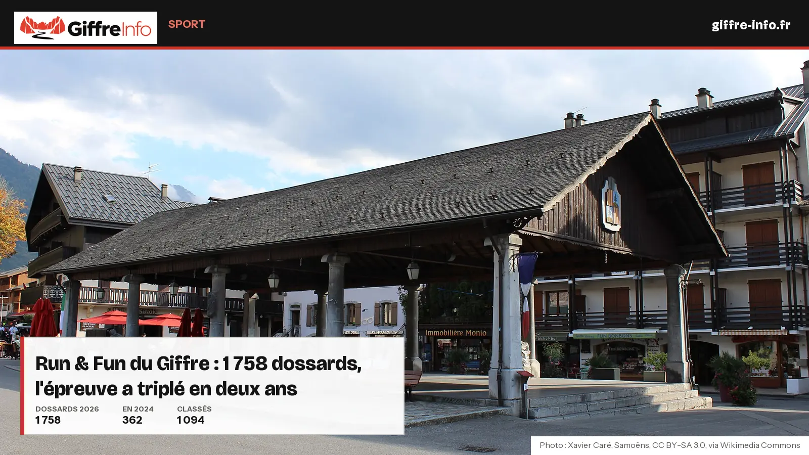 La halle couverte de Samoëns, au coeur du village où partent et arrivent la plupart des courses de la Run & Fun du Giffre.